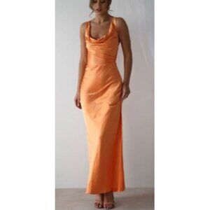 Oh Hello Misha Soft Satin Maxi Dress Mango Women Size XL NWT Cowl Neckline